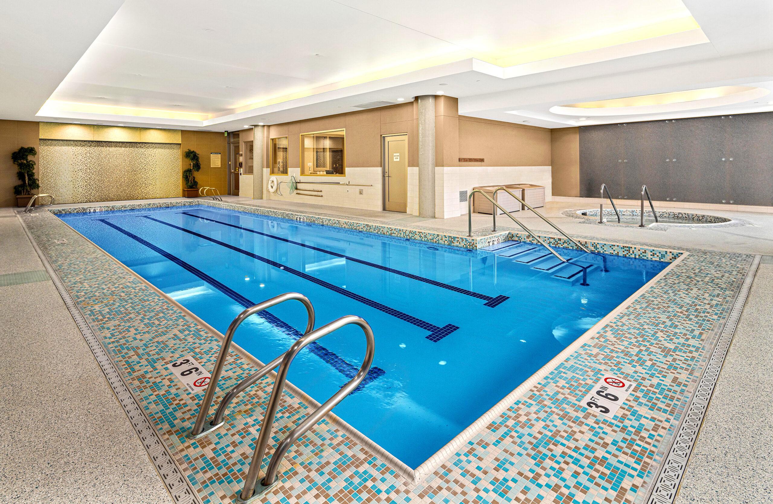 A lap pool and hot tub at Mirabella Portland.