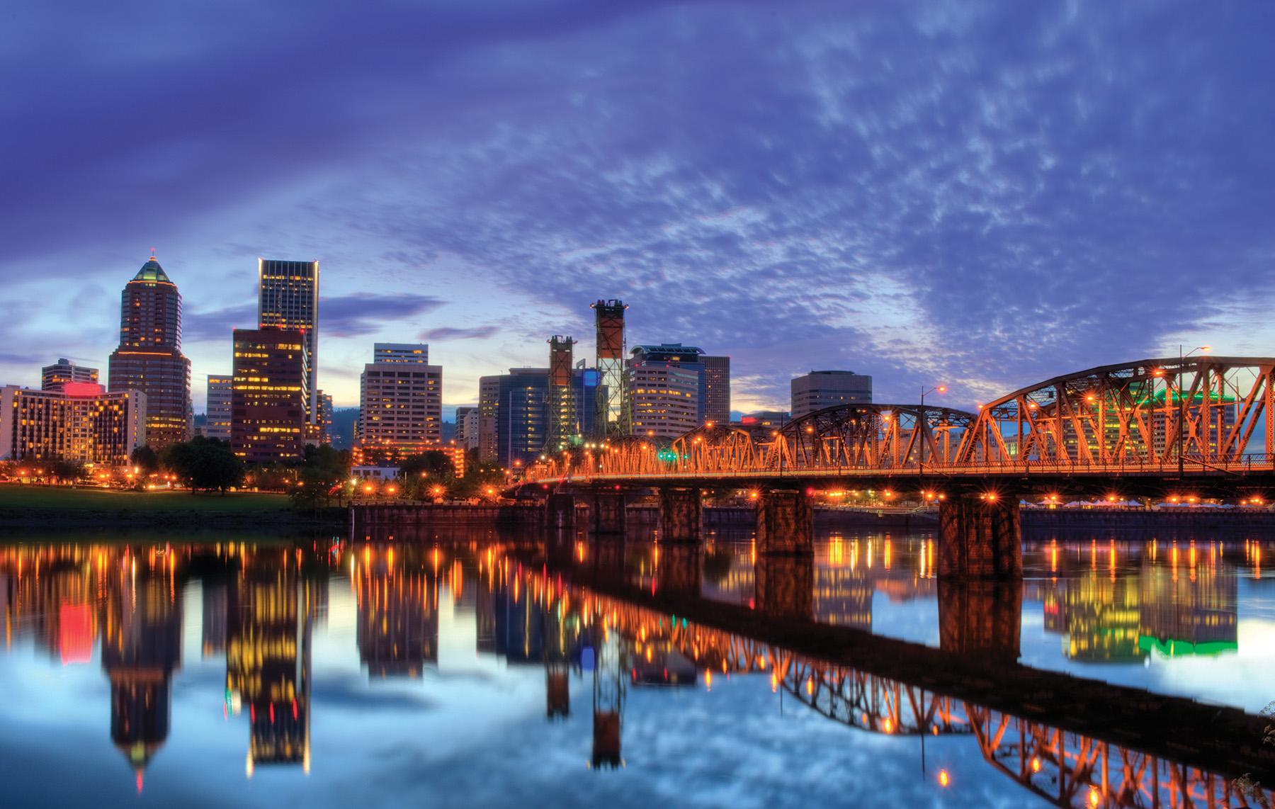 Portland Skyline with a view of the Willamette river.